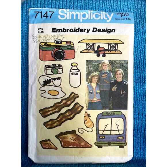 Simplicity 7147 pattern Embroidery transfer camera food car bus frog hand 1970s - Picture 1 of 3